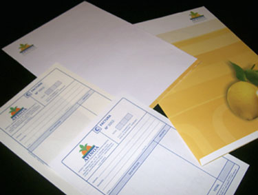 Diseño e impresión de papelería comercial: facturas DGI, hojas membretadas y carpeta institucional. Cliente: Afinoa.