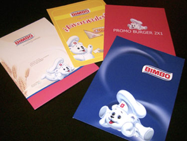 Diseño e Impresión y troquelado de carpetas promocionales. Cliente: CPA Group S.A. para Bimbo.